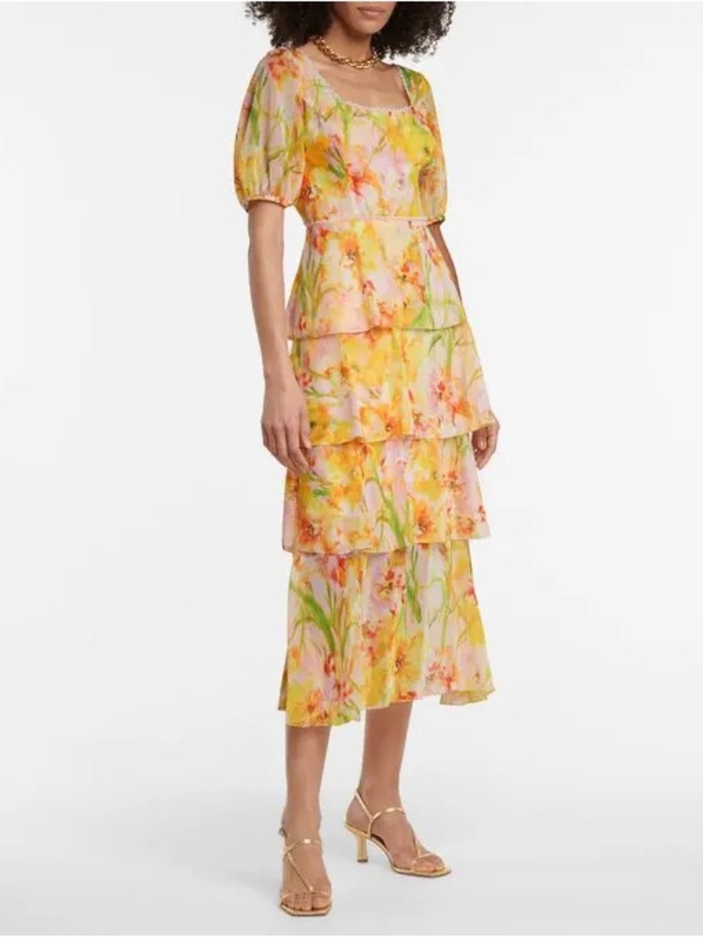 Marchesa Notte Floral Chiffon Midi Dress